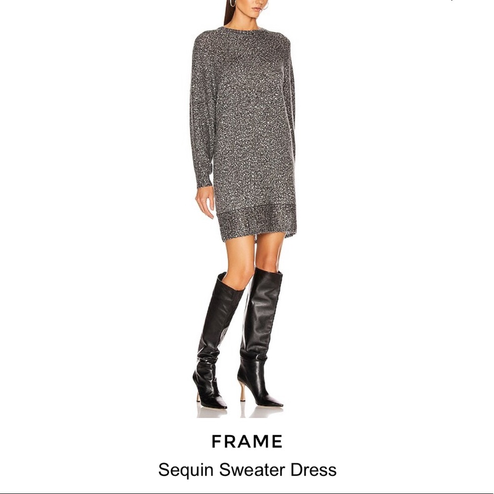NWT FRAME Sequin Long Sleeve Sweater Minidress In Smoke Heather - Picture 3 of 8
